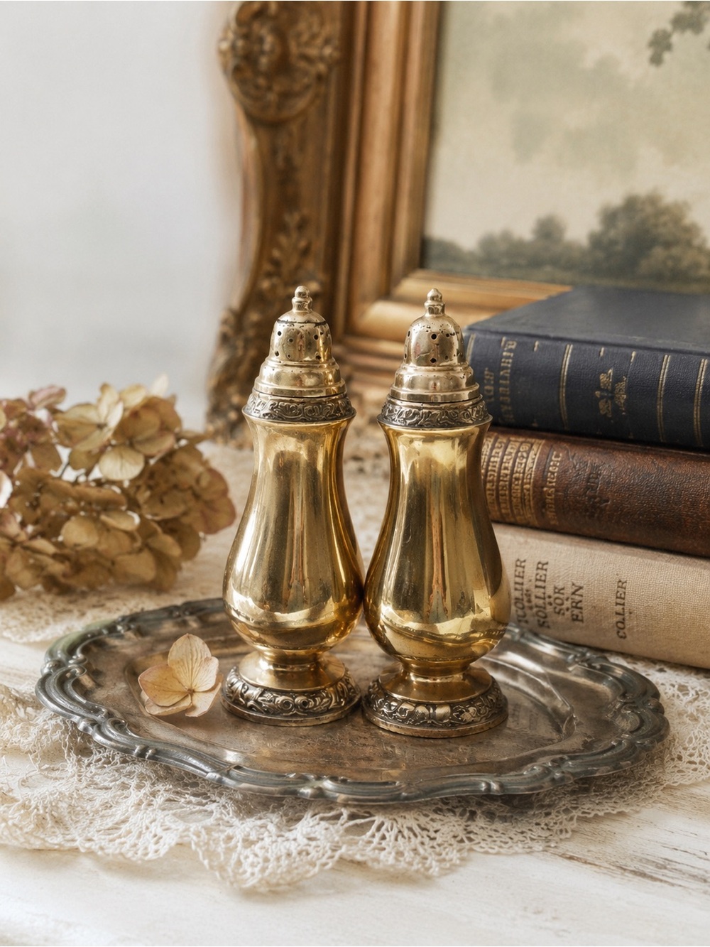 Vintage Oneida Community Brass Salt and Pepper Shakers - Gold Tone